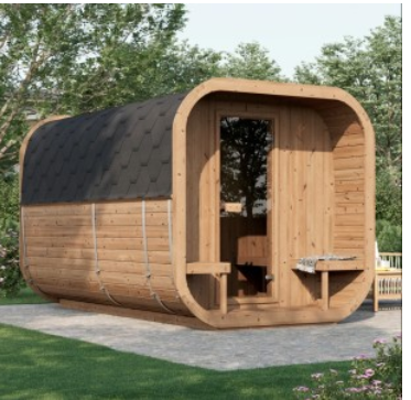 SAUNA OGRODOWA ICON 385XL — LUKSUSOWA SAUNA Z PRZEBIERALNIĄ (PRZEDSAUNIEM)